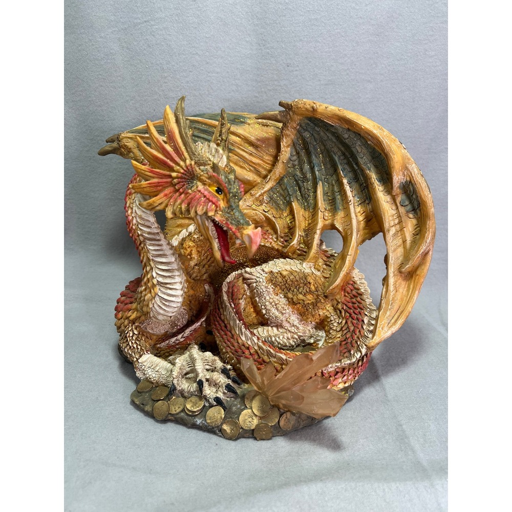 Dragon Figurine Gold Red Glitter Hoarding Treasure Mythical Fantasy DnD RPG